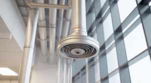 Modern fire suppression sprinkler system in a commercial building, representing fire safety and compliance in Los Angeles.